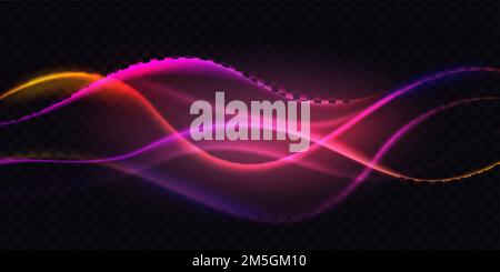 Gradient violet neon color wave, abstract light effect vector illustration. Dynamic translucent soft gradient stream motion, wavy flow bright curve el Stock Vector