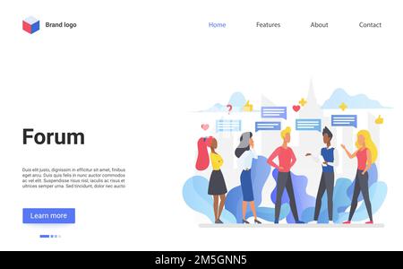 Forum online chat conversation concept vector illustration. Cartoon people group standing together, talking virtual dialogue, chatting in social media Stock Vector