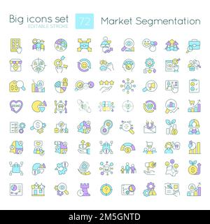 Marketing segmentation RGB color icons set Stock Vector