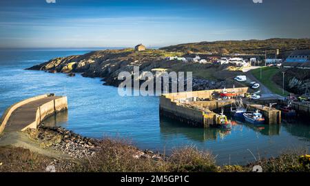 View of Amlwch harbour on Anglesey on a sunny winter day Stock Photo