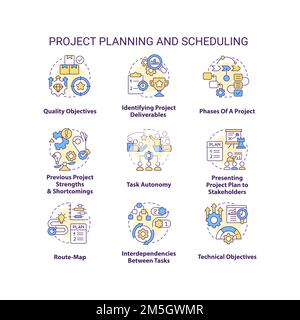 Project planning and scheduling linear icons set Stock Vector Image ...