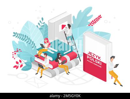 Online Polish language courses, remote school or university isometric concept Stock Vector