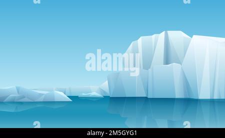 Arctic winter panorama landscape with iceberg and ice mountains. Cold climate winter vector background Stock Vector