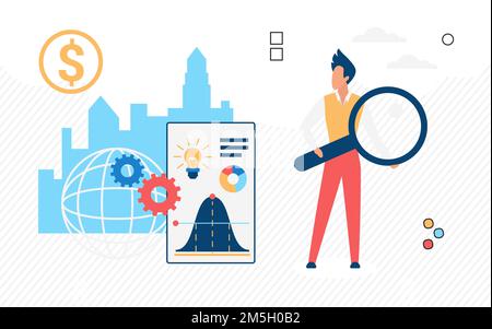 Statistical research, financial market tracking, business analytics. Analysis of income trends of modern companies , flat vector isolated Stock Vector