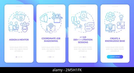 Feature and application training blue gradient onboarding mobile app screen Stock Vector