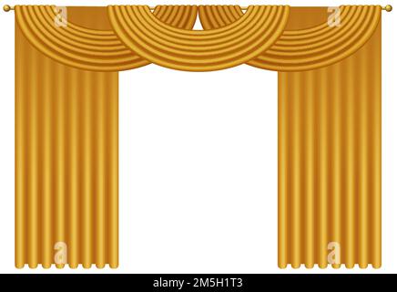 Realistic vector golden luxury curtains and draperies isolated Stock Vector