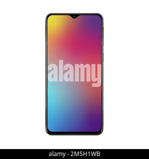 Realistic trendy smartphone mockup with thin frames and gradient mesh screen wallpaperr vector illustration Stock Vector