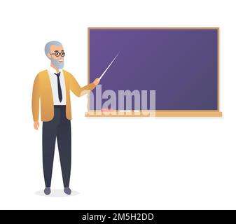 Senior teacher, old man professor standing in front of blackboard in classroom at school, college or university Stock Vector
