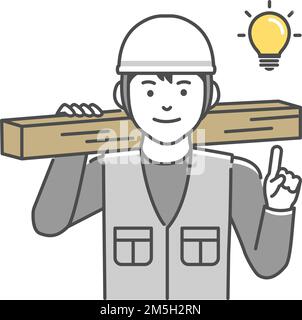 Young asian carpenter vector illustration | inspiration, idea Stock Vector