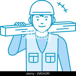 Young asian carpenter vector illustration | smiling Stock Vector