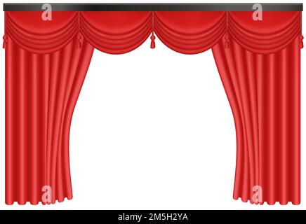 Realistic Red silk curtains backdrop entrance vector illustration Stock Vector