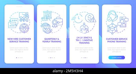 Customer service trainings blue gradient onboarding mobile app screen Stock Vector