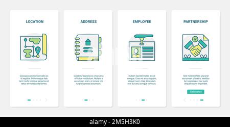 Recruit hr management, business partnership vector illustration. UX, UI onboarding mobile app page screen set with line recruiting data for recruitmen Stock Vector