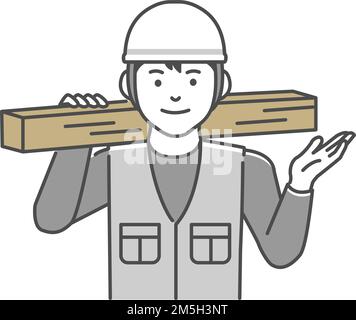 Young asian carpenter vector illustration | introducing Stock Vector