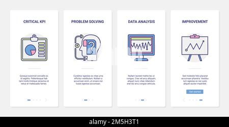 Banking analysis financial data technology vector illustration. UX, UI onboarding mobile app page screen set with line bank account analytics and fina Stock Vector