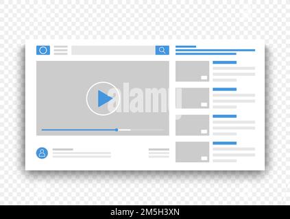 Browser video player interface window. Online movie on web site concept vector illustration Stock Vector