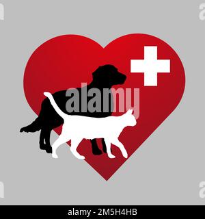 illustration veterinary symbol with dog and cat Stock Vector