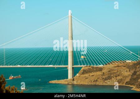 Yavuz Sultan Selim Bridge, Istanbul's third bridge asian continent section. Architectural design idea concept. 322 meters tower height. Turkey. Stock Photo
