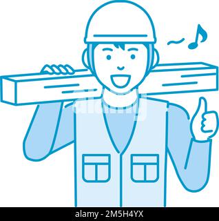 Young asian carpenter vector illustration | thumb up Stock Vector