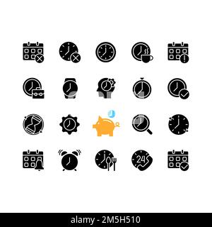 Time and clock black glyph icons set on white space Stock Vector