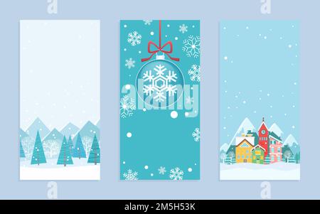 Merry Christmas greeting cards in cartoon scandinavian style Stock Vector