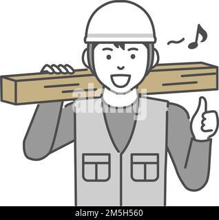 Young asian carpenter vector illustration | thumb up Stock Vector
