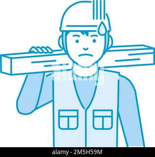 Young asian carpenter vector illustration | puzzled, confused Stock Vector