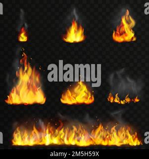 Realistic high detailed vector fire flames set Stock Vector
