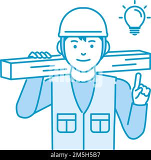 Young asian carpenter vector illustration | inspiration, idea Stock Vector