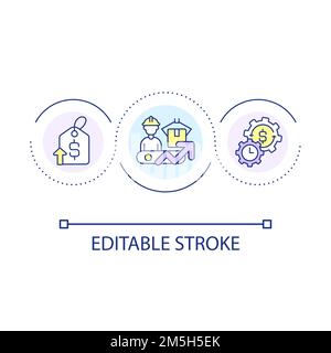 Rising production costs loop concept icon Stock Vector