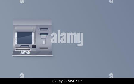ATM on empty wall. Automated teller machine realistic vector illustration. Stock Vector