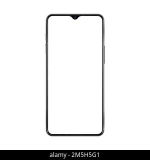 New version of black thin frame smartphone with small face camera and blank white screen. Realistic vector illustration Stock Vector