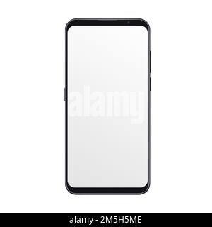 Realistic trendy smartphone mockup with blank black screen isolated on white background. For any user interface test or presentation Stock Vector