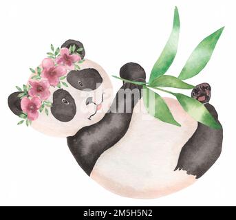 Cute Panda bear wild animal  in cartoon style. Isolated on white background. Stock Photo