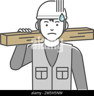 Young asian carpenter vector illustration | puzzled, confused Stock Vector