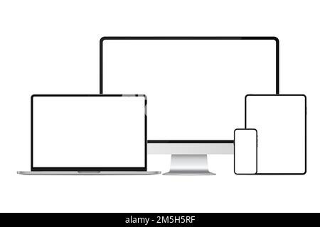 New version of silver metal modern premium electronic devices set mockup Stock Vector