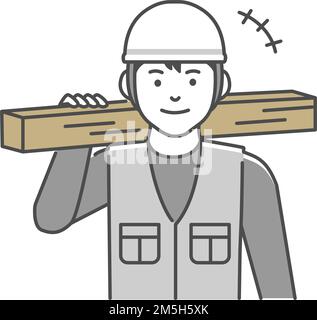 Young asian carpenter vector illustration | smiling Stock Vector