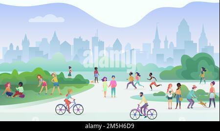 Kids doing sports exercises set vector illustration. Cartoon cute happy boy  girl run, child play football soccer, baseball and tennis, jump rope,  active young children characters isolated on white Stock Vector Image