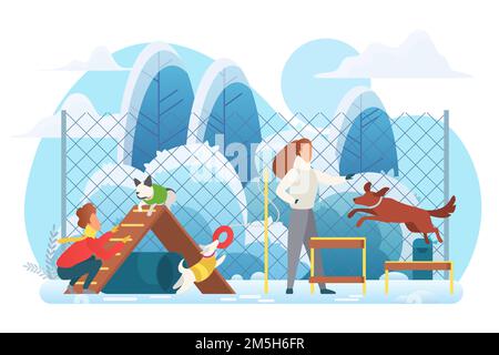 Dog playground in winter park Stock Vector