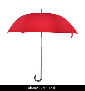 Red classic rain Umbrella. Photo Realistic elegant umbrella icon vector illustration Stock Vector