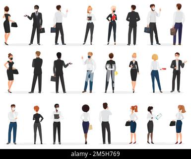 Business people conversation during pandemic talking at distance protect from coronavirus infection Stock Vector