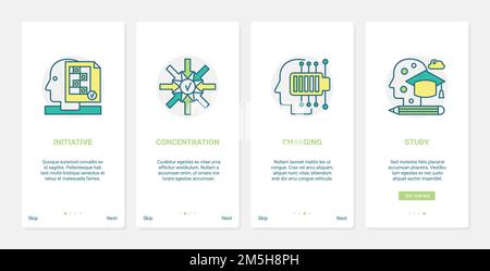 Human brain initiative processes to study charge concentrate vector illustration. UX, UI onboarding mobile app page screen set with line focus on busi Stock Vector