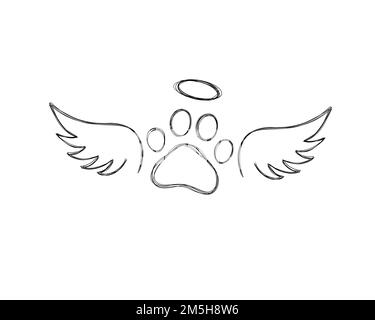 Dog Or Cat Footprint Angel With Wings Gloria Bone And Footprints Paws   Hand Drawn Positive Tattoo Modern Brush Design Memory Ink Love Your Dog  Inspirational Vector Graphic Royalty Free SVG Cliparts