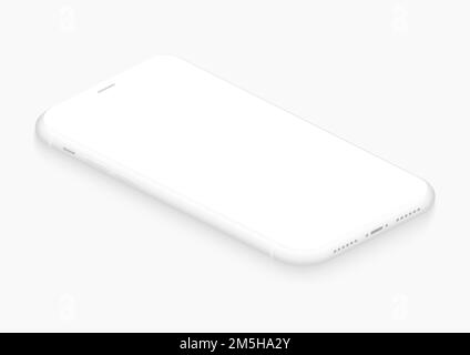 Totally soft isometric white vector smartphone. 3d realistic empty screen phone template for inserting any UI interface, test or business presentation Stock Vector