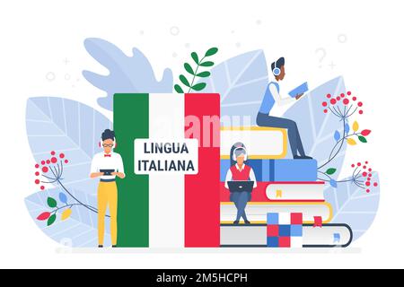 Online Italian language courses, remote school or university concept Stock Vector