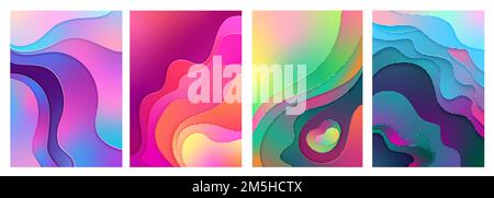 Metallic modern gradient active mixed gradient color paper cut art. Curved, layered wave shapes background vector illustration for business presentati Stock Vector