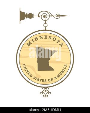 Vintage label with map of Minnesota, vector Stock Vector