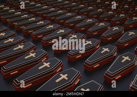 many black coffins with crosses. 3d rendering Stock Photo - Alamy