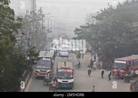 Dhaka, Bangladesh - December 28, 2022: Dhaka city is covered with thick fog in winter day. Stock Photo