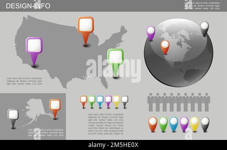 Globe and USA Map with Pointers vector Stock Vector